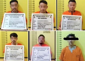 Sedang Transaksi Sabu 6 Tersangka di Bekuk Sat Res Narkoba Polres Rohil di Ujung Tanjung