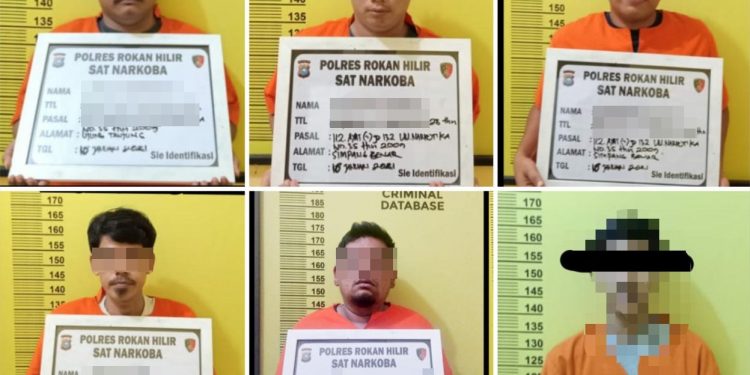 Sedang Transaksi Sabu 6 Tersangka di Bekuk Sat Res Narkoba Polres Rohil di Ujung Tanjung