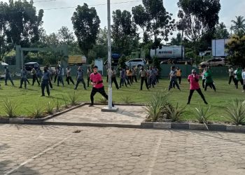 Polsek Tanah Putih Laksanakan Olah Raga Bersama TNI Polri di Koramil 02 Taput.