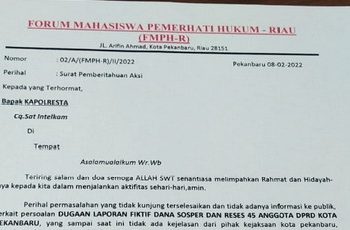 Gerah Tidak ada Kejelasan dari Kejari Pekanbaru, FMPH-R Lakukan Aksi Demontrasi Terkait Dugaan Laporan SPPD Fiktif Dana Sosper dan Reses 45 Anggota DPRD Pekanbaru