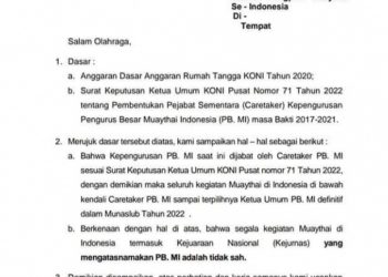 KONI Pusat, Cabor Muanthai Dinyatakan Tidak Sah Ikut Kejuaraan