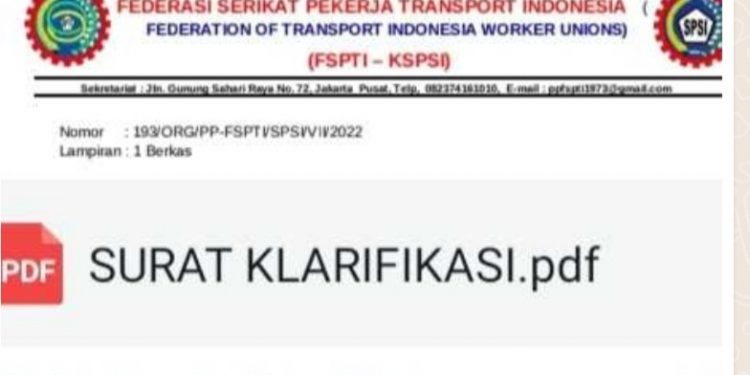 Pimpinan Pusat F-SPTI Kirim Surat Klarifikasi ke Disnaker Rohil