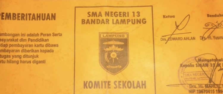 Diduga Pungli Berkedok Komite di SMA 13 Bandar Lampung