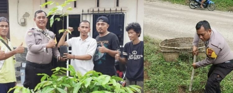 Bhabinkamtibmas Polsek Tualang Serahkan 30 Batang Matoa, Wujud Perbaikan Ekosistem