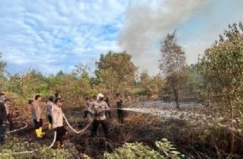Karlahut di Bantan, Kapolres Bengkalis Langsung Turun Padamkan Api 