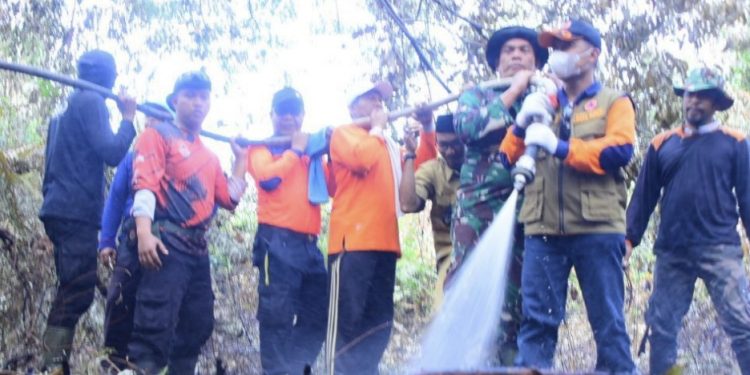 Wabup Bagus Santoso, Forkopimda dan Warga Berjibaku Padamkan Api