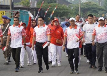Peringati HUT RI ke 78 Pemkab Tubaba Gelar Senam dan Jalan Sehat