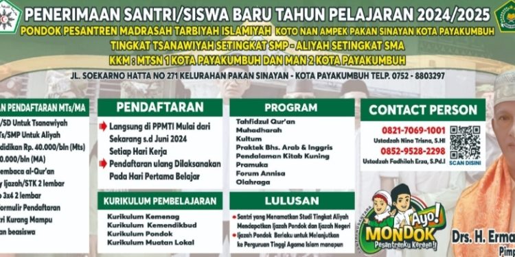 PPMTI Koto Nan Ampek Pakan Sinayan Sudah Buka Pendaftaran Santri-Wati