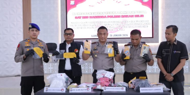 Polres Rohil Ungkap Jaringan Narkotika Internasional, Amankan 3,98 Kg Sabu, Ribuan Ekstasi dan Happy Five
