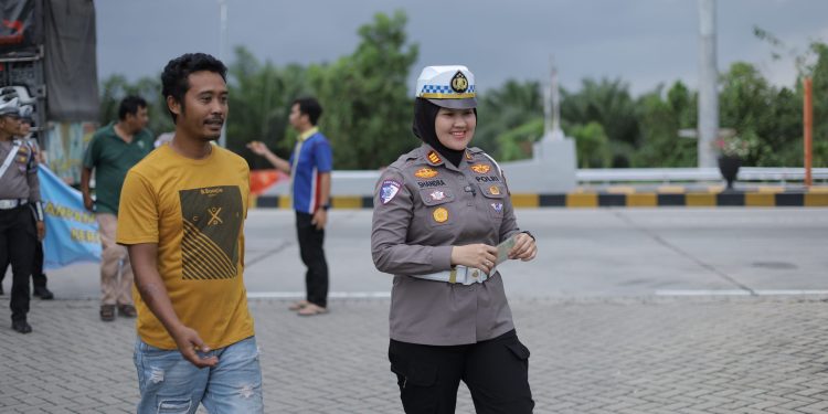 Satlantas Polres Bengkalis Gelar Kampanye Keselamatan di Exit Tol Pinggir