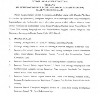 Pemkab Bengkalis Seleksi Komisaris Baru PT BLJ Perseroda
